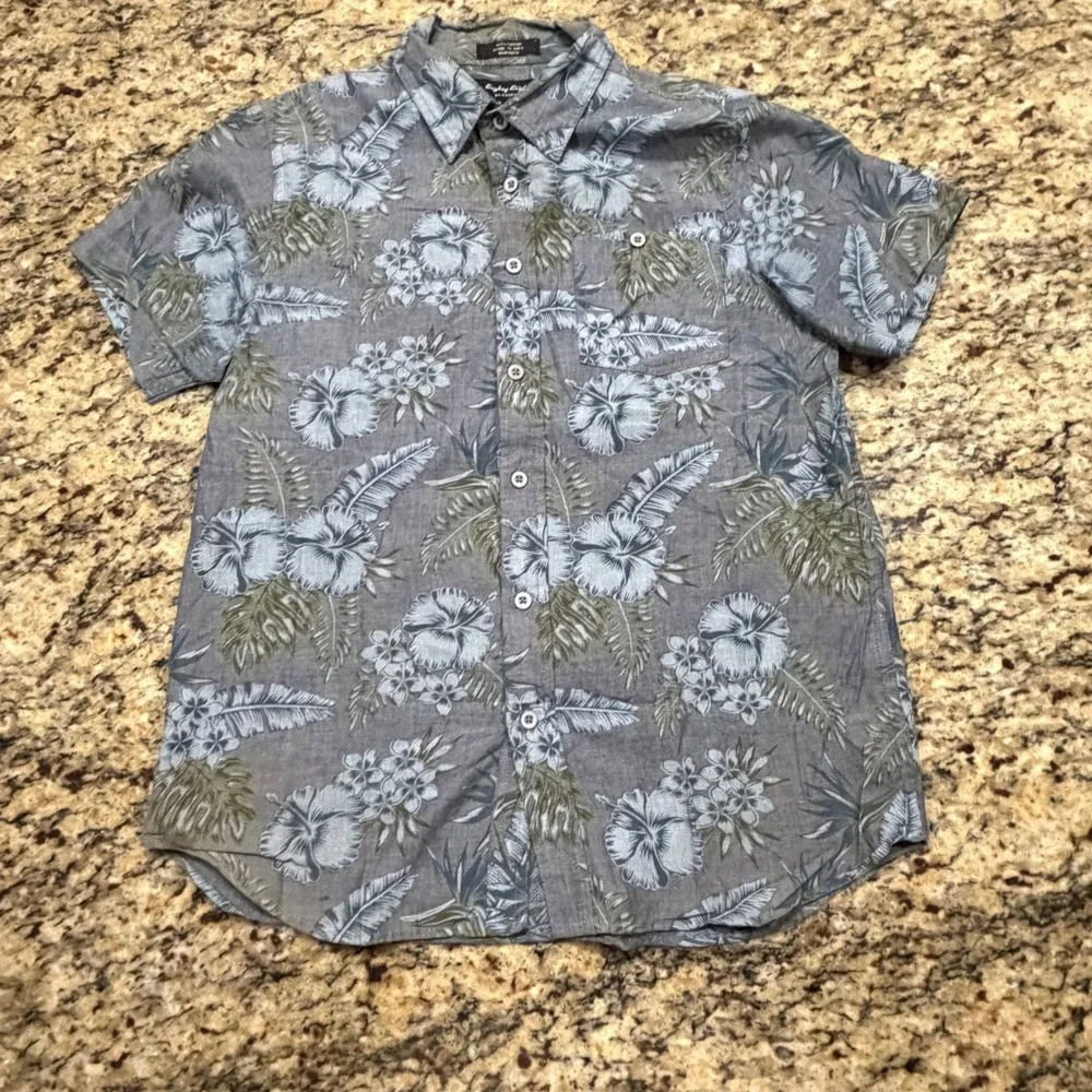 Eighty Eight Platinum Mens Small Blue Gray Tropical Floral Button Up Shirt